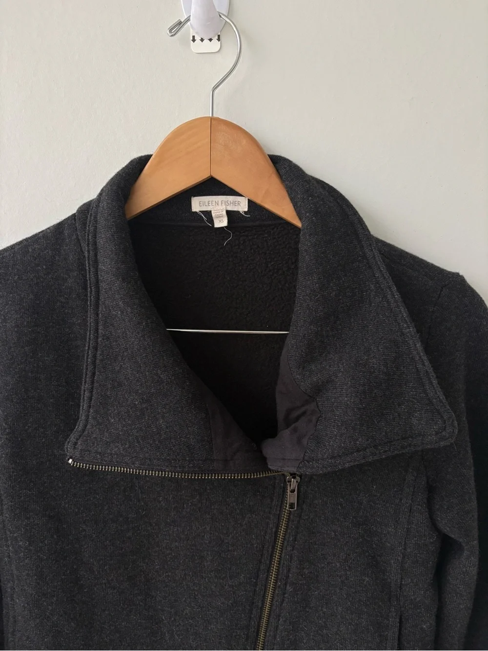 Eileen Fisher Wool Blend Moto Jacket Womens XS Black Asymmetrical Zip Cropped